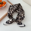 Breathable cotton linen scarf with leopard print pattern and black border trim - Beige Leopard