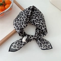Breathable leopard print cotton neck scarf with tied knot and soft fabric texture - Gray Fuzz Leopard