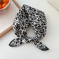 Breathable cotton linen square scarf with vintage leopard print and black hem detail - Leopard Beige