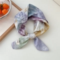Artistic tie-dye cotton small square scarf with vibrant purple and blue dye patterns - Multicolor Blend Tie-dye