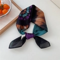 Retro black tie-dye cotton small square scarf featuring vibrant purple and orange patterns - Holographic Black