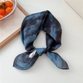 Blue and black tie-dye cotton square scarf tied as a soft vintage headpiece - Tie-Dye Blue