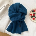 Detailed texture of dark blue 100% wool scarf with classic cable knit pattern - 30x172cm / Navy Blue