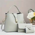 Pale green soft leather 3-piece bag set with top handle and crossbody strap - Gray