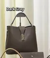 Dark grey textured leather crossbody bag with matching wallet and metal buckle detail - Dark Gray