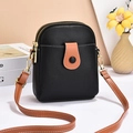 Mini bolso bandolera negro para mujer con diseño lichi, correa marrón y cremalleras doradas - Negro