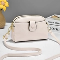 Cream lychee leather crossbody bag for women with gold hardware and dual zipper pockets - White