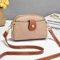 Beige lychee leather crossbody bag with brown flap and gold hardware accents - Khaki & Yellow Patchwork