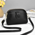 Chic black荔枝纹理 leather crossbody bag with white contrast stitching and gold hardware - Black