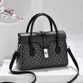 Borsa chic in tela grigia con patta in pelle nera e motivo monogramma WKW da donna - Nero