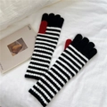 Detailed view of striped knit gloves with warm wool texture and red fingertip accent - 6Q Gloves Version Small Striped Red Scarf / 7*160cm