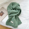 Green chunky knit scarf with colorful flecks and vintage cable pattern details - 20*150cm / Speckled Green