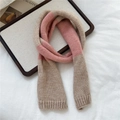 Detail of pink and khaki contrast knit scarf showing soft texture and ribbed edges - Beige & Pink Contrast / 14*120cm
