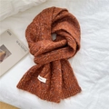 Rust red knit scarf with chunky cable texture and colorful flecked knit pattern - 20*150cm / Speckled Caramel