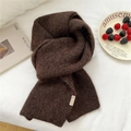 Solid deep brown plush knit scarf with minimalist brand label in a cozy winter setting - 23*167cm / Brown
