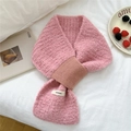 Pink knit cross-over scarf for women featuring cozy ribbed texture and white woven label - Pink