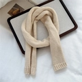 Close-up of beige thick knit scarf showing detailed ribbed texture and soft wool blend fabric - 14*110cm / Off-white