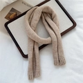 Close-up of beige chunky knit texture and ribbed hem detail on a winter scarf - 14*110cm / Beige Coffee