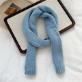 Detailed macro view of light blue knitted scarf with ribbed edge texture and soft yarn - 14*110cm / Blue