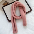 Detail of pink knit scarf with thick ribbed texture on a rustic decorative tray - 14*110cm / Pink