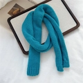 Macro shot of teal blue knit scarf showing thick wool texture and ribbed edge detail - 14*110cm / Lake Blue