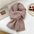 Minimalist light brown knit scarf with plush texture and woven label for winter warmth - Leather Label Style / 23*167cm / Beige Coffee
