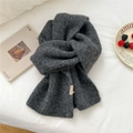 Dark grey knitted scarf with BOWLOW label on white fabric with aesthetic props - Leather Label Style / 23*167cm / Gray