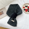 Dark gray knitted crisscross neck warmer with textured loop finish and brand label - Black