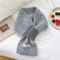 Grey chunky knit neck warmer with brown ribbed center and premium woven label - Gray