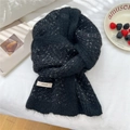 Sciarpa invernale in maglia nera melange con trama morbida e dettaglio etichetta bianca - 22*158cm / Nero (Feifei Nero)