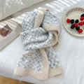 Sciarpa invernale in maglia spessa grigio-nero con bordi in pile color bianco crema - 22*158cm / Bianco (Feifei Bianco)