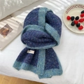 Sciarpa invernale in maglia a quadri blu e grigi con morbida trama effetto mohair - 22*158cm / Blu (Feifei Blu)