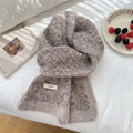Minimalist brown-gray knitted scarf with plush texture and woven logo tag - 22*158cm / Beige Coffee (Feifei Beige Coffee)