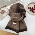 Two-tone brown knit scarf with plush texture and woven label for winter warmth - 22*158cm / Brown (Feifei Brown)