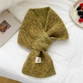 Grass green knit criss-cross scarf with soft ribbed texture and chic ins label - 18*83cm / Marled Yellow