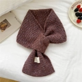 Coffee brown knit cross neck scarf with blue and white flecks for winter warmth - 18*83cm / Marled Dusty Pink