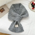 Light gray knit cross scarf for women with warm thick wool and ins label design - 18*83cm / Heather Light Grey