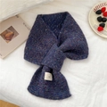 Knitted cross-scarf in purple and blue mixed yarn with a thick textured finish - 18*83cm / Marled Navy Blue