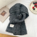 Dark grey knitted scarf with soft fluffy texture and minimalist brand label - Striped Black