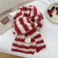 Red and white striped knitted scarf for women with ins label on white background - Red & Beige Stripes