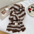 Cozy knit striped scarf in brown and beige featuring a minimalist textile label - Brown and Beige Stripes