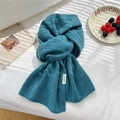 Blue knit 100% wool scarf featuring minimalist mixed pattern and natural texture - Side Label (5) / 32x165cm / Speckled Lake Blue