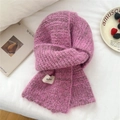 Pink and purple thick knit hooded scarf with warm mohair texture and branded woven label - Striped Pink