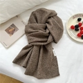 Dark brown 100% wool knit scarf featuring a colorful flecked tweed pattern and soft texture - Side Label (6) / 32x165cm / Speckled Dark Coffee