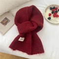Soft burgundy knit scarf with fuzzy mohair texture and vintage brand woven label - Striped Wine Red