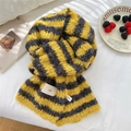 Winter knit scarf featuring bold yellow and black stripes with a fluffy mohair texture - Yellow and Black Stripes