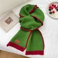 Green knitted scarf with red scalloped edge trim for Christmas festive style - Green (Leather Label)