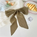 Dettaglio del nastro in chiffon plissettato con fiocco e trama di tessuto fine - Marrone