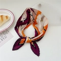 Pleated square silk scarf featuring purple orange abstract floral print and accordion folds - White Peony with Wine Red Border (Pleated 6)