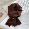 Dark brown knitted tassel scarf for women featuring a stylish handmade leather label - Brown